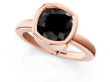 Rose gold Bezel Set Fancy Black Cushion Cut Solitaire Engagement Ring with Classic Band_1