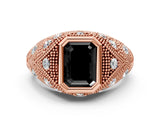Rose gold Bezel Set Fancy Black Emerald Cut Diamond Milgrain Band Ring