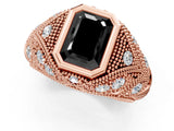 Rose gold Bezel Set Fancy Black Emerald Cut Diamond Milgrain Band Ring_1