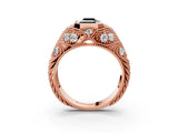 Rose gold Bezel Set Fancy Black Emerald Cut Diamond Milgrain Band Ring_3