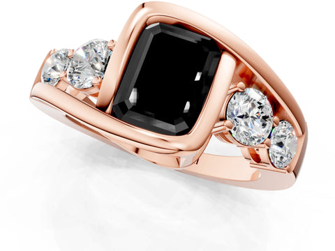 Rose gold Bezel Set Fancy Black Emerald Cut Diamond Split Shank Ring_1