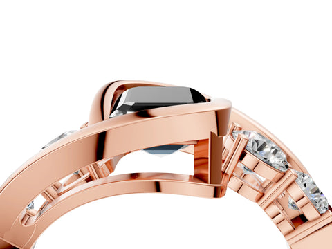 Rose gold Bezel Set Fancy Black Emerald Cut Diamond Split Shank Ring_4