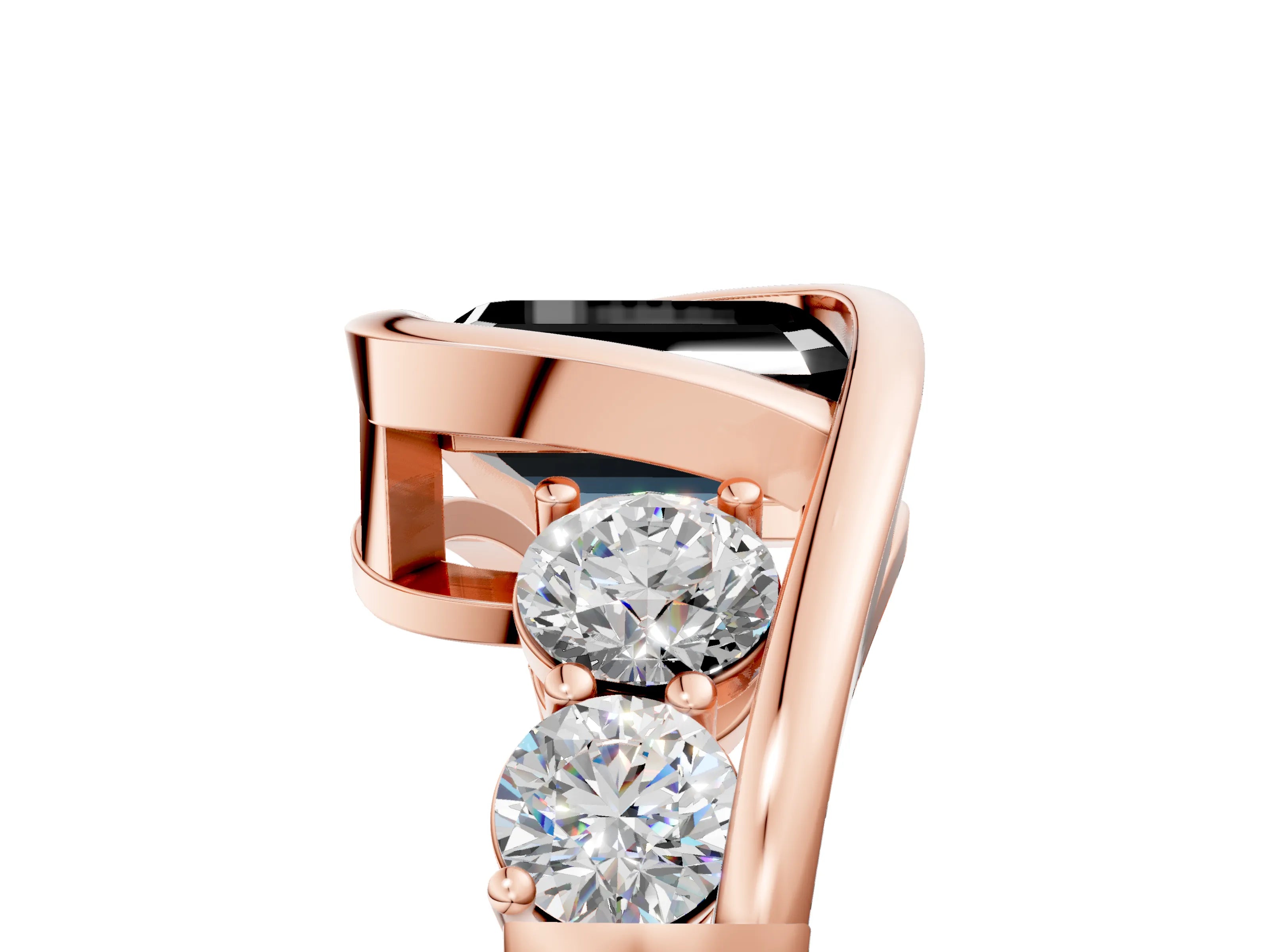 Rose gold Bezel Set Fancy Black Emerald Cut Diamond Split Shank Ring_5