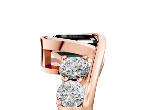 Rose gold Bezel Set Fancy Black Emerald Cut Diamond Split Shank Ring_5