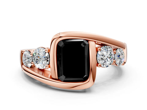 Rose gold Bezel Set Fancy Black Emerald Cut Diamond Split Shank Ring