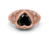 Rose gold Bezel Set Fancy Black Heart Cut Diamond Milgrain Band Ring