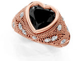 Rose gold Bezel Set Fancy Black Heart Cut Diamond Milgrain Band Ring_1