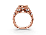 Rose gold Bezel Set Fancy Black Heart Cut Diamond Milgrain Band Ring_3