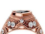 Rose gold Bezel Set Fancy Black Heart Cut Diamond Milgrain Band Ring_4