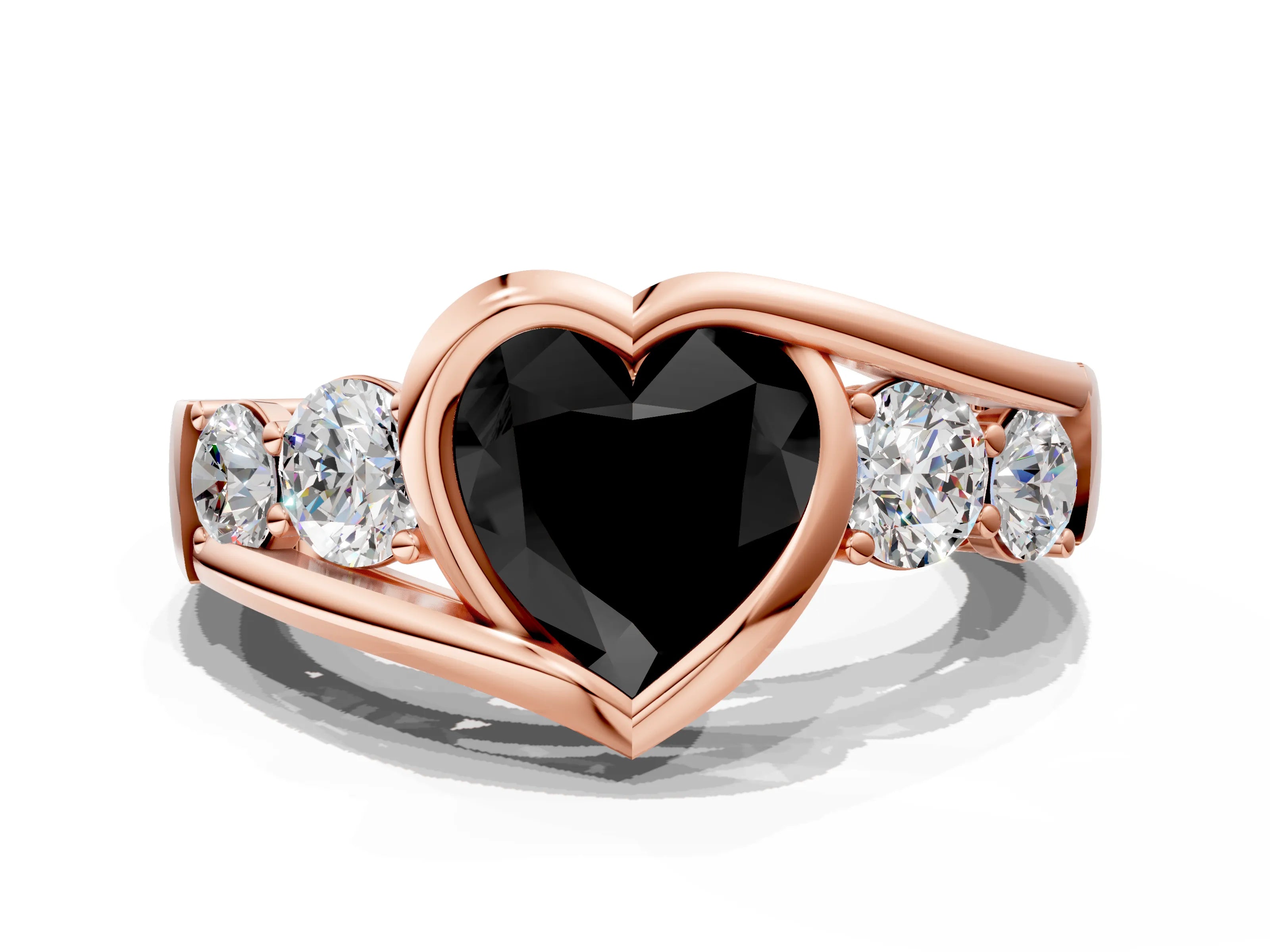 Rose gold Bezel Set Fancy Black Heart Cut Diamond Split Shank Ring