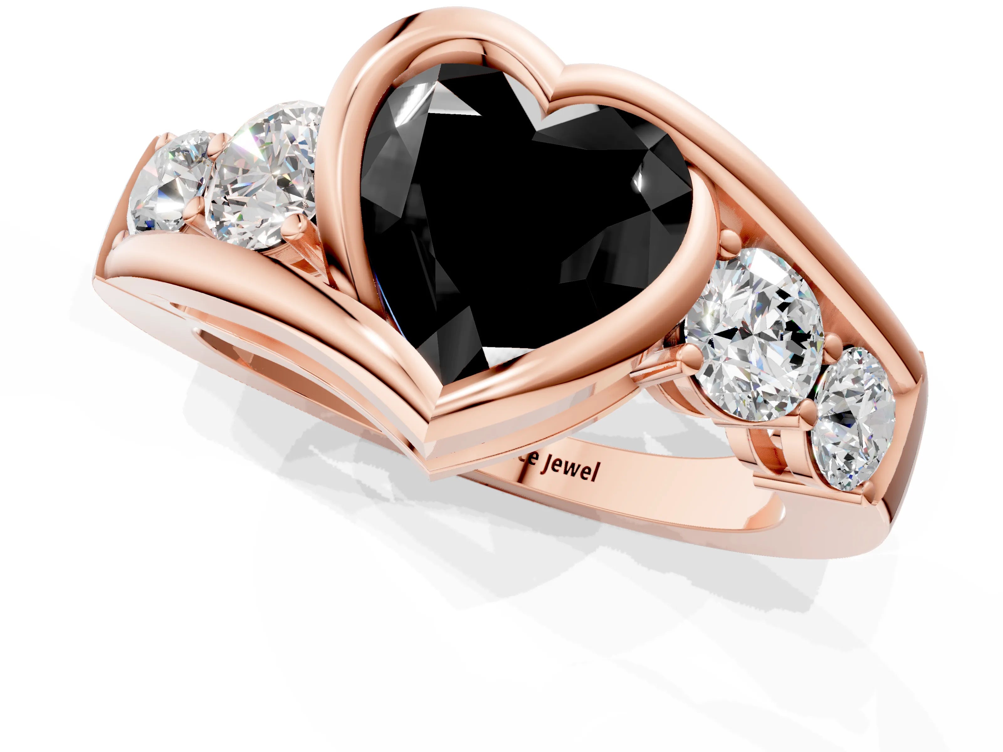 Rose gold Bezel Set Fancy Black Heart Cut Diamond Split Shank Ring_1