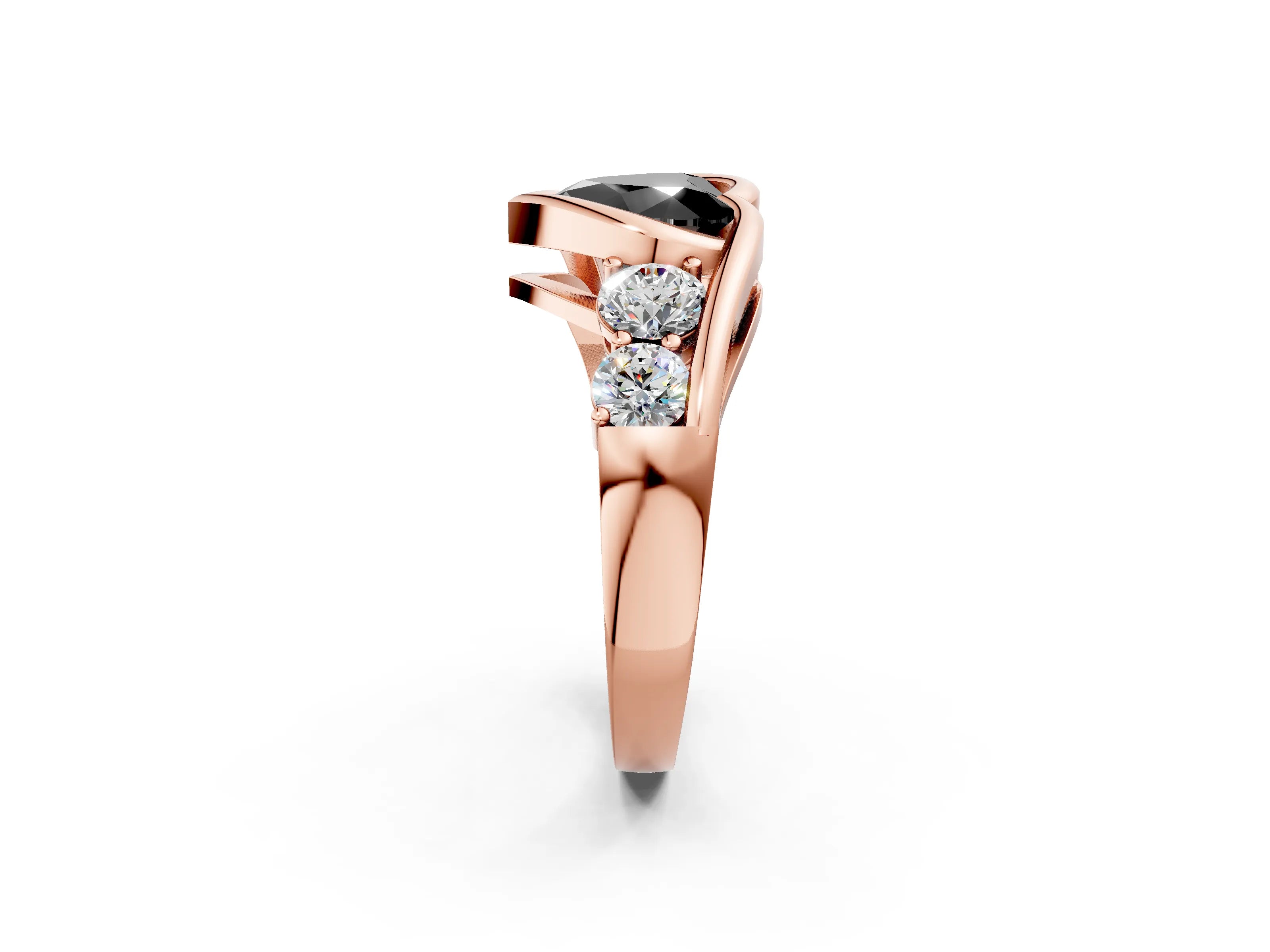 Rose gold Bezel Set Fancy Black Heart Cut Diamond Split Shank Ring_2