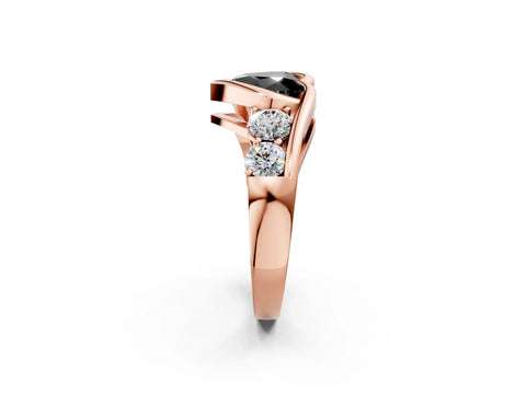 Rose gold Bezel Set Fancy Black Heart Cut Diamond Split Shank Ring_2