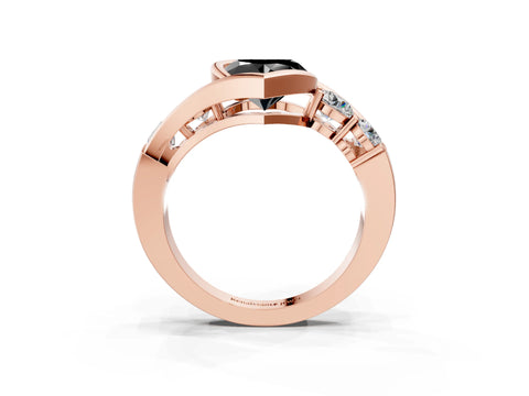 Rose gold Bezel Set Fancy Black Heart Cut Diamond Split Shank Ring_3