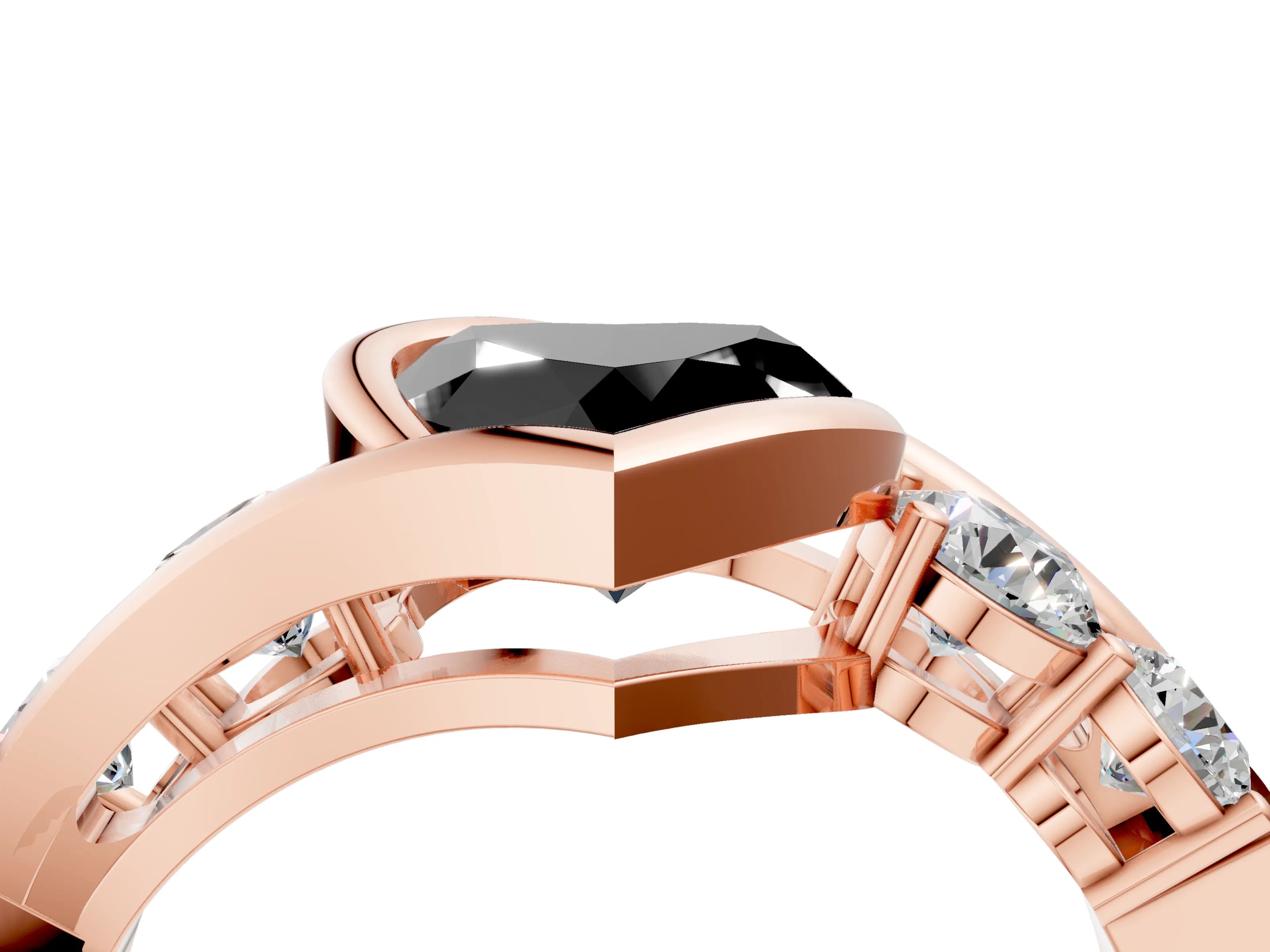 Rose gold Bezel Set Fancy Black Heart Cut Diamond Split Shank Ring_4