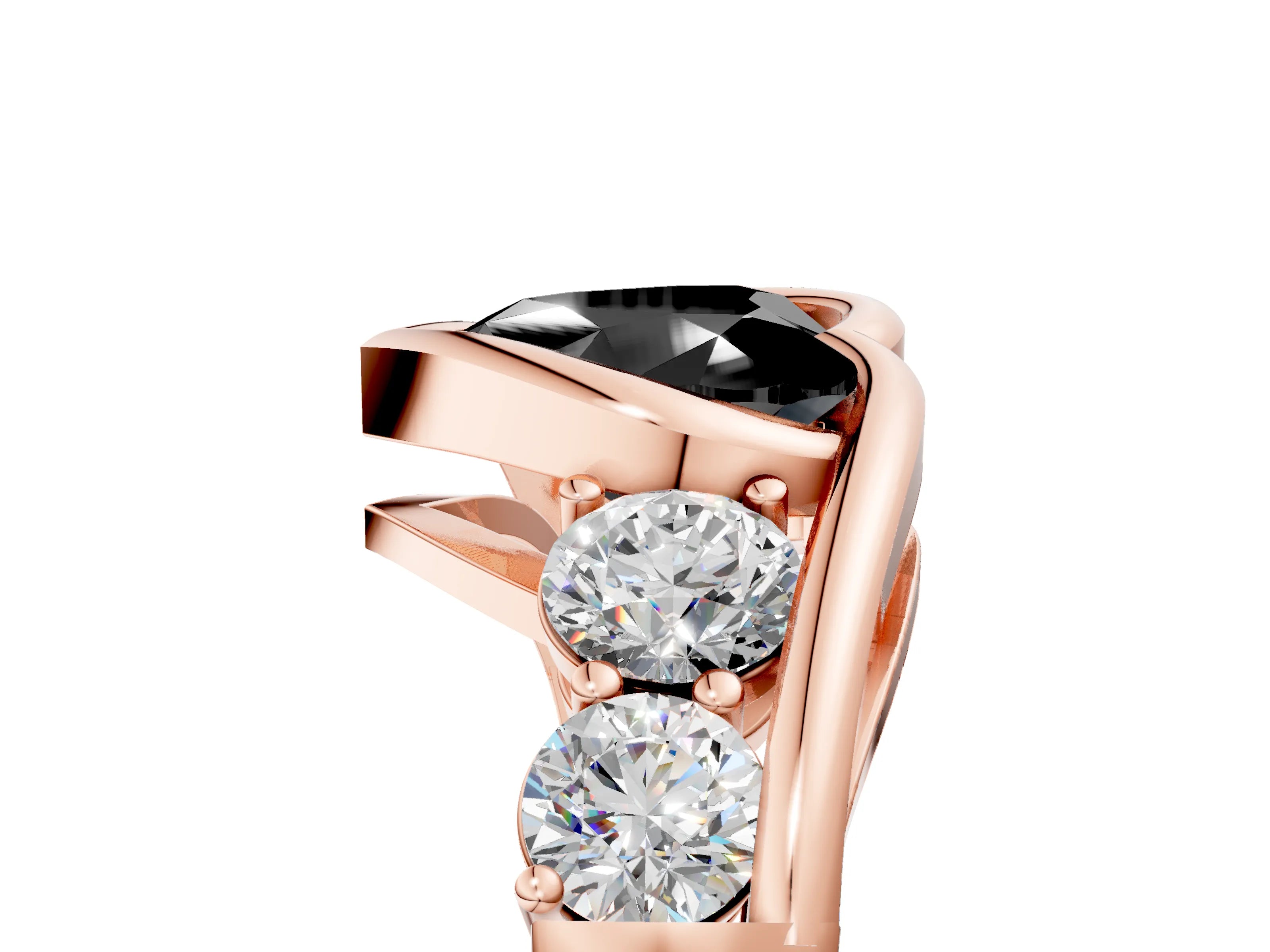 Rose gold Bezel Set Fancy Black Heart Cut Diamond Split Shank Ring_5