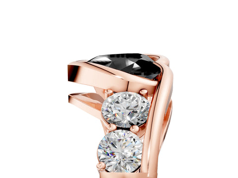 Rose gold Bezel Set Fancy Black Heart Cut Diamond Split Shank Ring_5