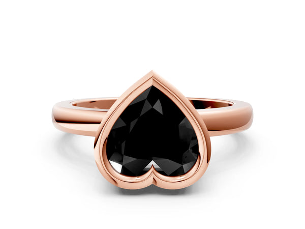 Rose gold Bezel Set Fancy Black Heart Cut Solitaire Engagement Ring with Classic Band