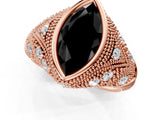 Rose gold Bezel Set Fancy Black Marquise Cut Diamond Milgrain Band Ring_1