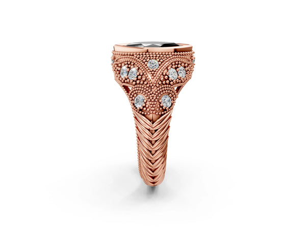 Rose Gold Marquise Vintage Bezel Engagement Ring Setting for Black Center with Milgrain
