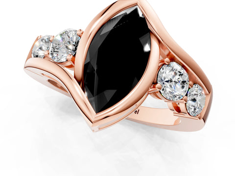 Rose gold Bezel Set Fancy Black Marquise Cut Diamond Split Shank Ring_1