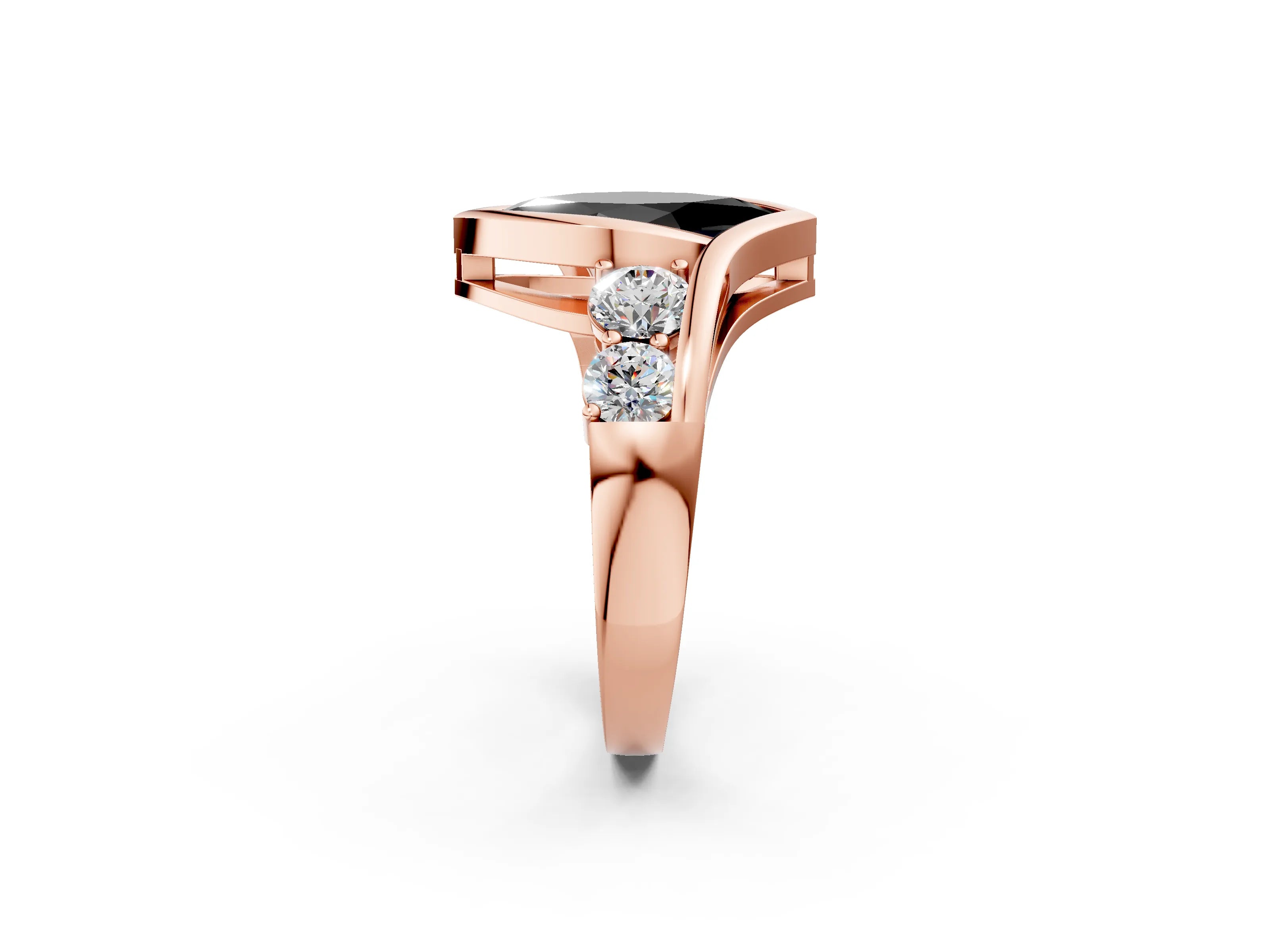 Rose gold Bezel Set Fancy Black Marquise Cut Diamond Split Shank Ring_2