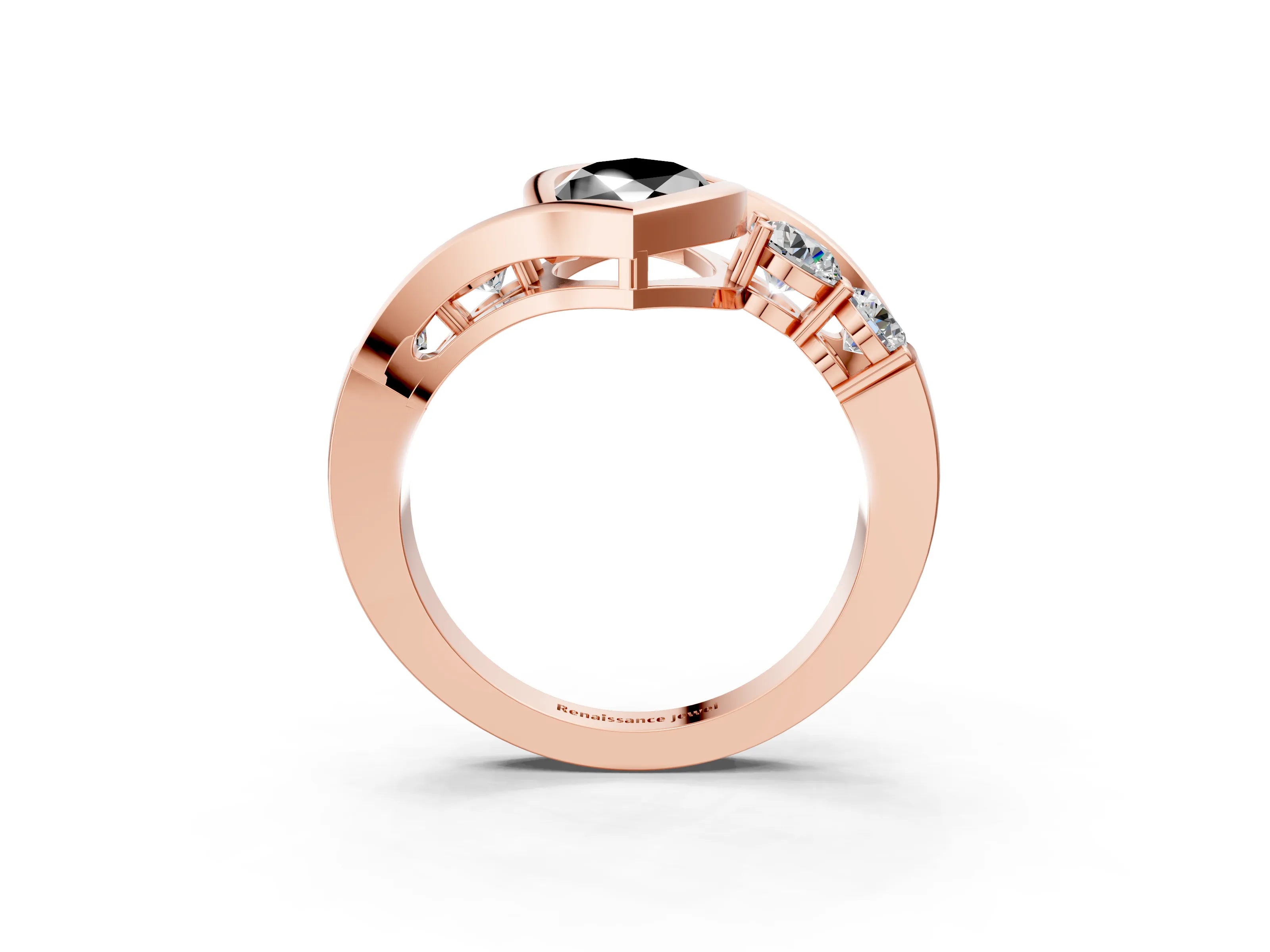 Rose gold Bezel Set Fancy Black Marquise Cut Diamond Split Shank Ring_3