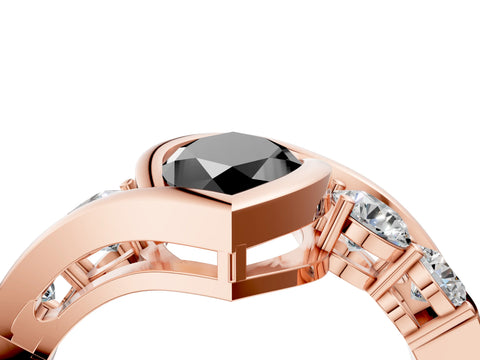 Rose gold Bezel Set Fancy Black Marquise Cut Diamond Split Shank Ring_4