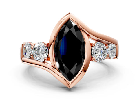 Rose gold Bezel Set Fancy Black Marquise Cut Diamond Split Shank Ring