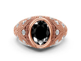 Rose gold Bezel Set Fancy Black Oval Cut Diamond Milgrain Band Ring