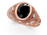 Rose gold Bezel Set Fancy Black Oval Cut Diamond Milgrain Band Ring_1