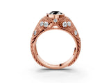 Rose gold Bezel Set Fancy Black Oval Cut Diamond Milgrain Band Ring_3