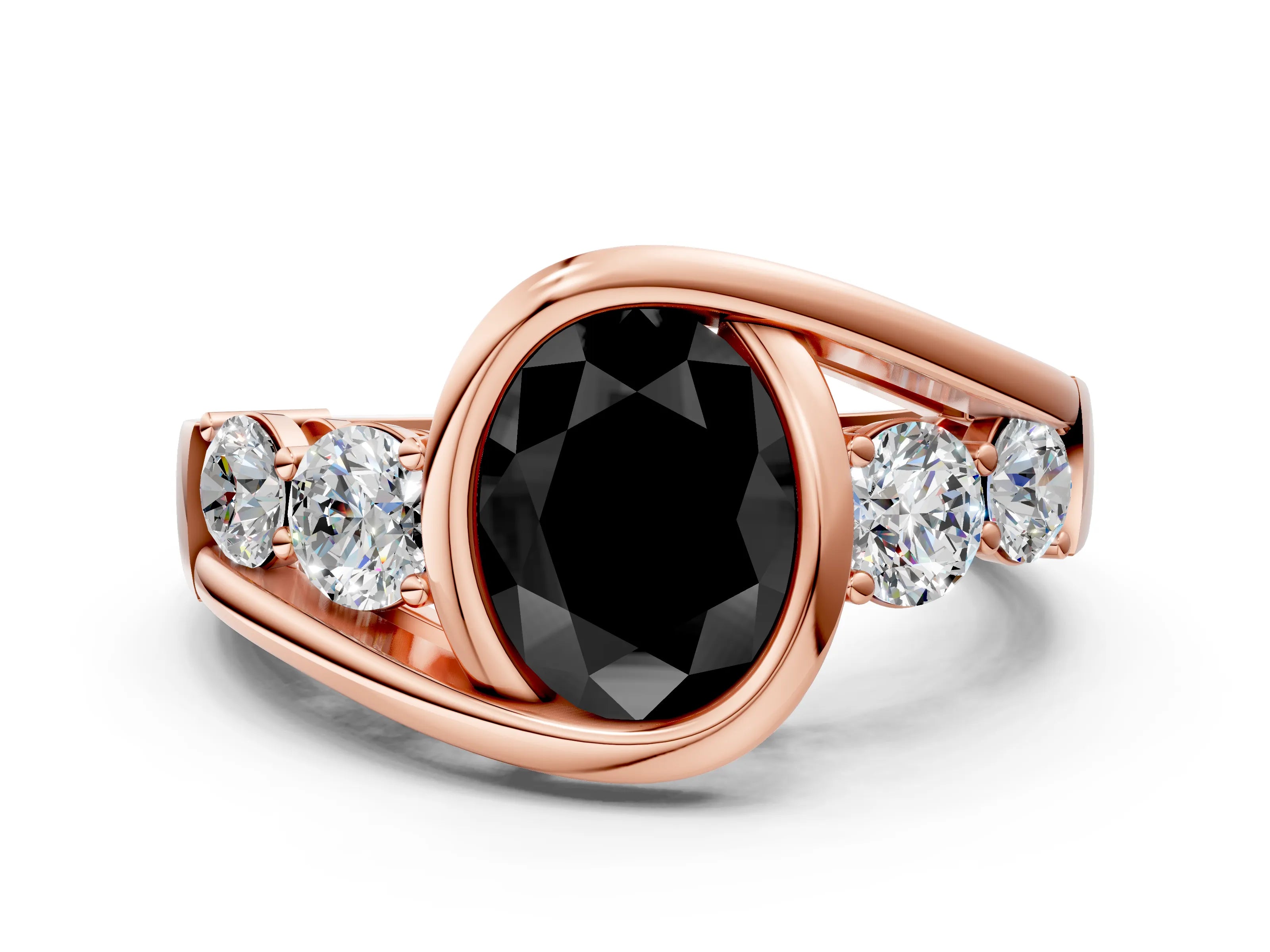 Rose gold Bezel Set Fancy Black Oval Cut Diamond Split Shank Ring