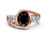 Rose gold Bezel Set Fancy Black Oval Cut Diamond Split Shank Ring
