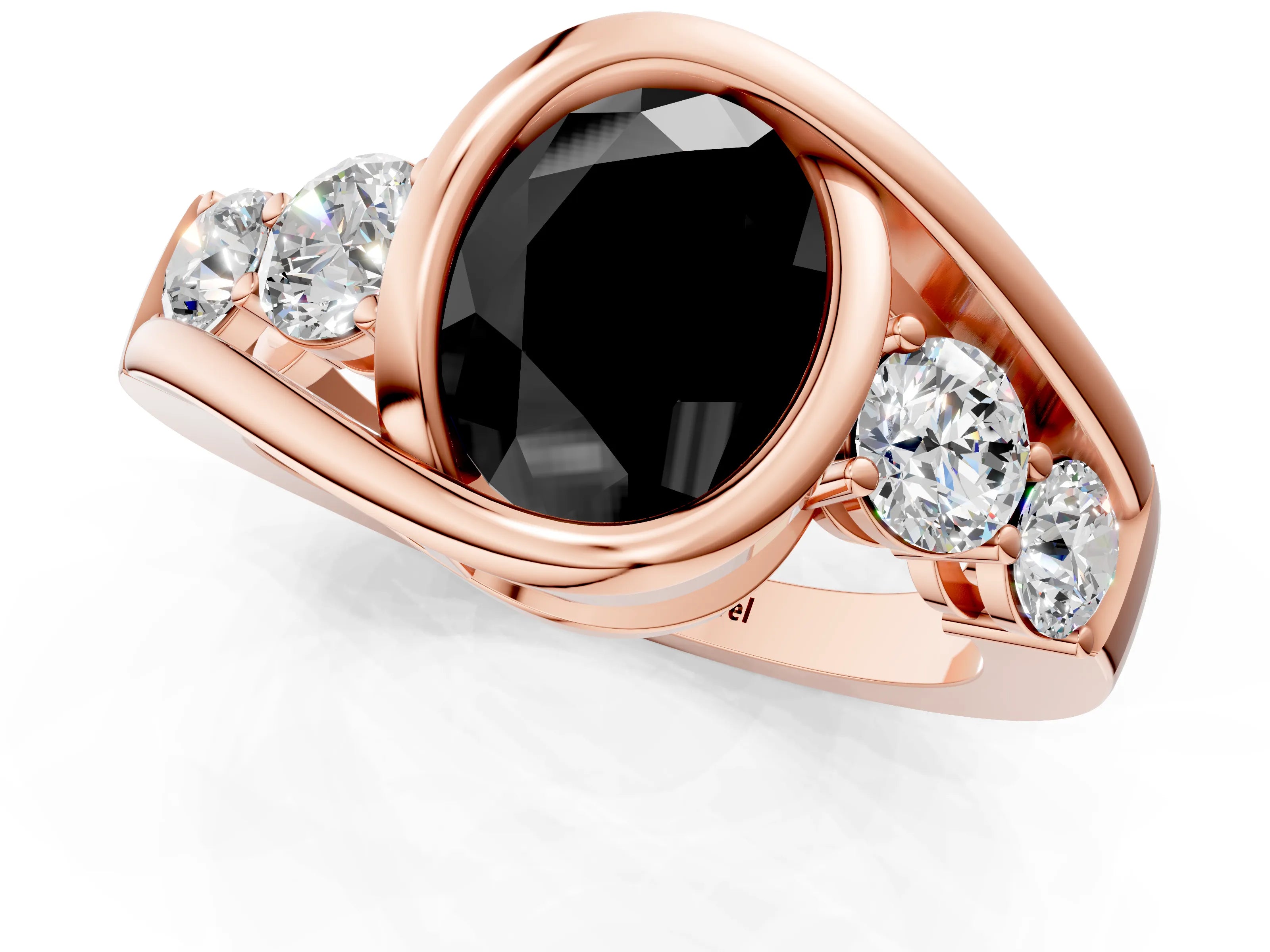 Rose gold Bezel Set Fancy Black Oval Cut Diamond Split Shank Ring_1