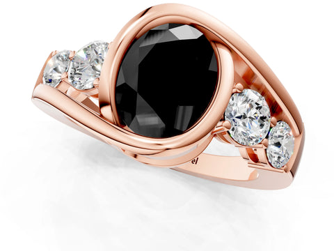 Rose gold Bezel Set Fancy Black Oval Cut Diamond Split Shank Ring_1