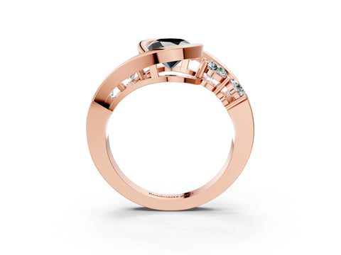 Rose gold Bezel Set Fancy Black Oval Cut Diamond Split Shank Ring_3