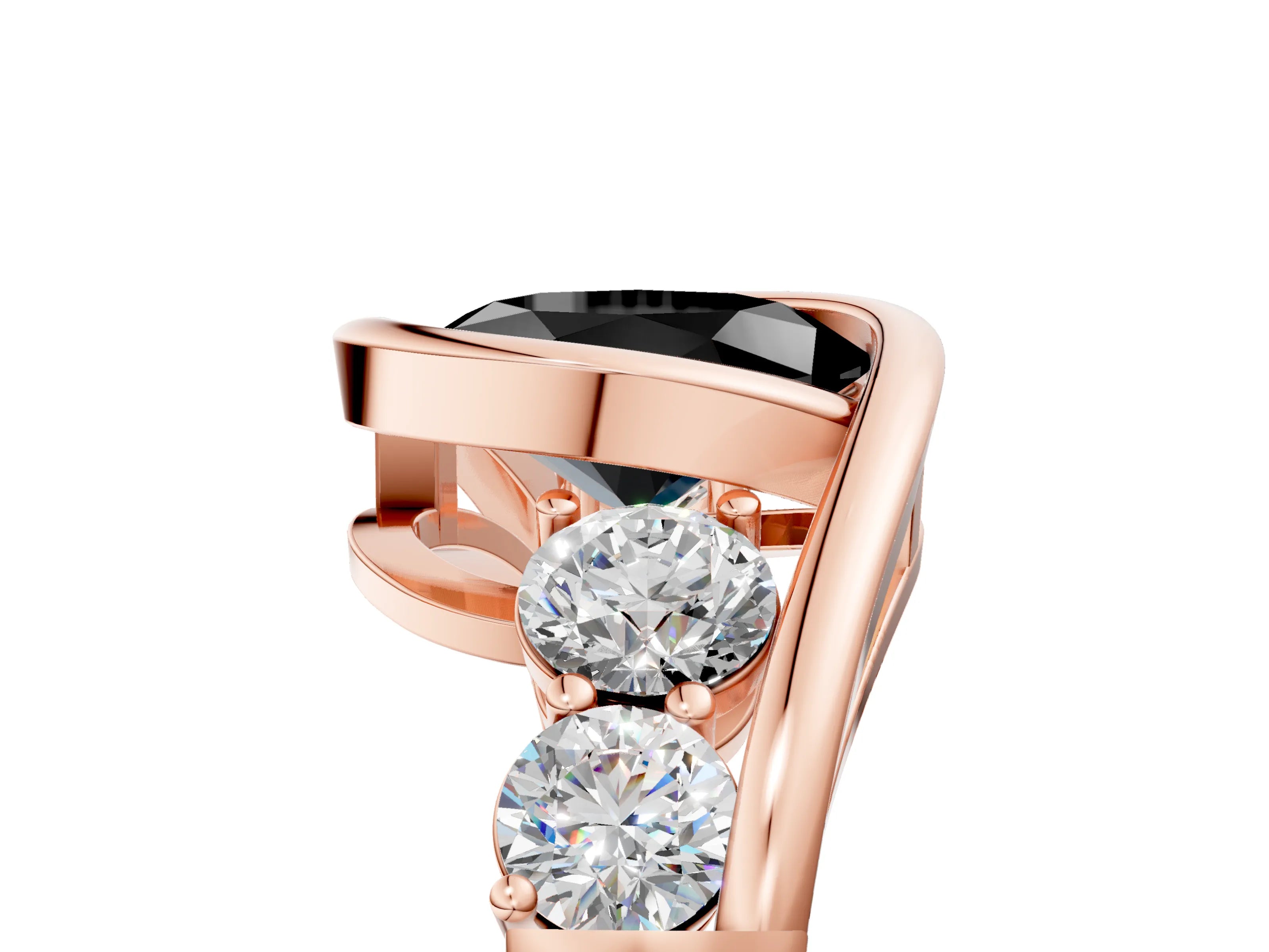 Rose gold Bezel Set Fancy Black Oval Cut Diamond Split Shank Ring_5