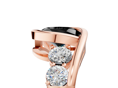 Rose gold Bezel Set Fancy Black Oval Cut Diamond Split Shank Ring_5