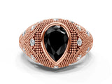 Rose gold Bezel Set Fancy Black Pear Cut Diamond Milgrain Band Ring