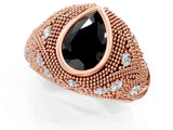 Rose gold Bezel Set Fancy Black Pear Cut Diamond Milgrain Band Ring_1