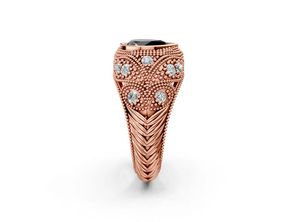 Rose Gold Pear-Shaped Vintage Bezel Engagement Ring Setting for Black Center with Milgrain