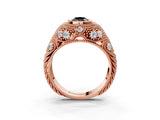 Rose gold Bezel Set Fancy Black Pear Cut Diamond Milgrain Band Ring_3