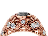 Rose gold Bezel Set Fancy Black Pear Cut Diamond Milgrain Band Ring_4