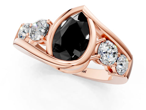 Rose gold Bezel Set Fancy Black Pear Cut Diamond Split Shank Ring_1
