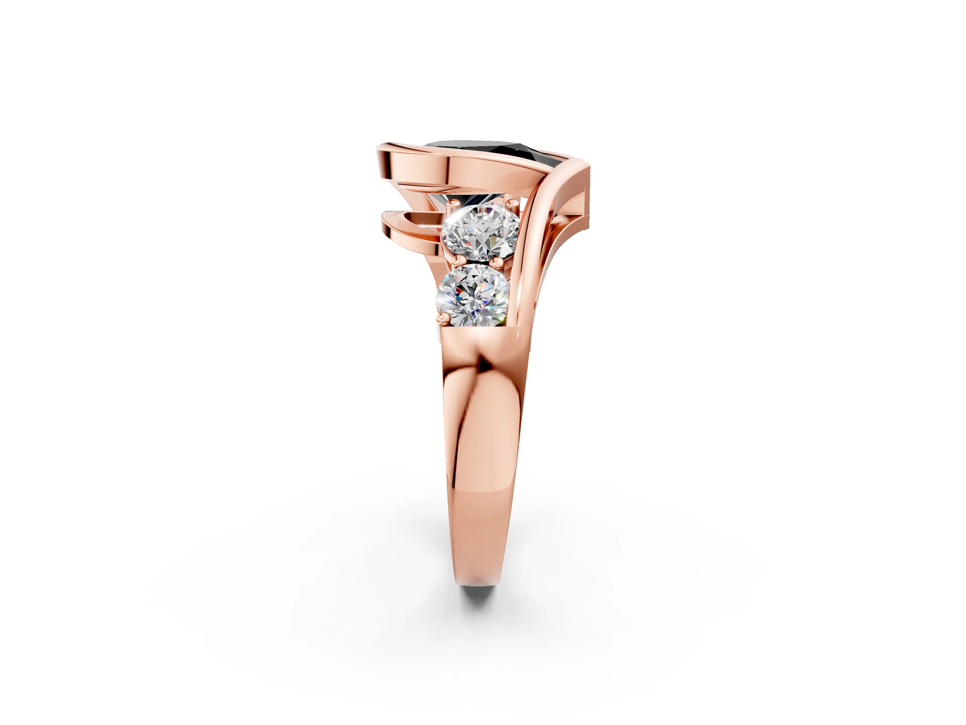 Rose gold Bezel Set Fancy Black Pear Cut Diamond Split Shank Ring_2