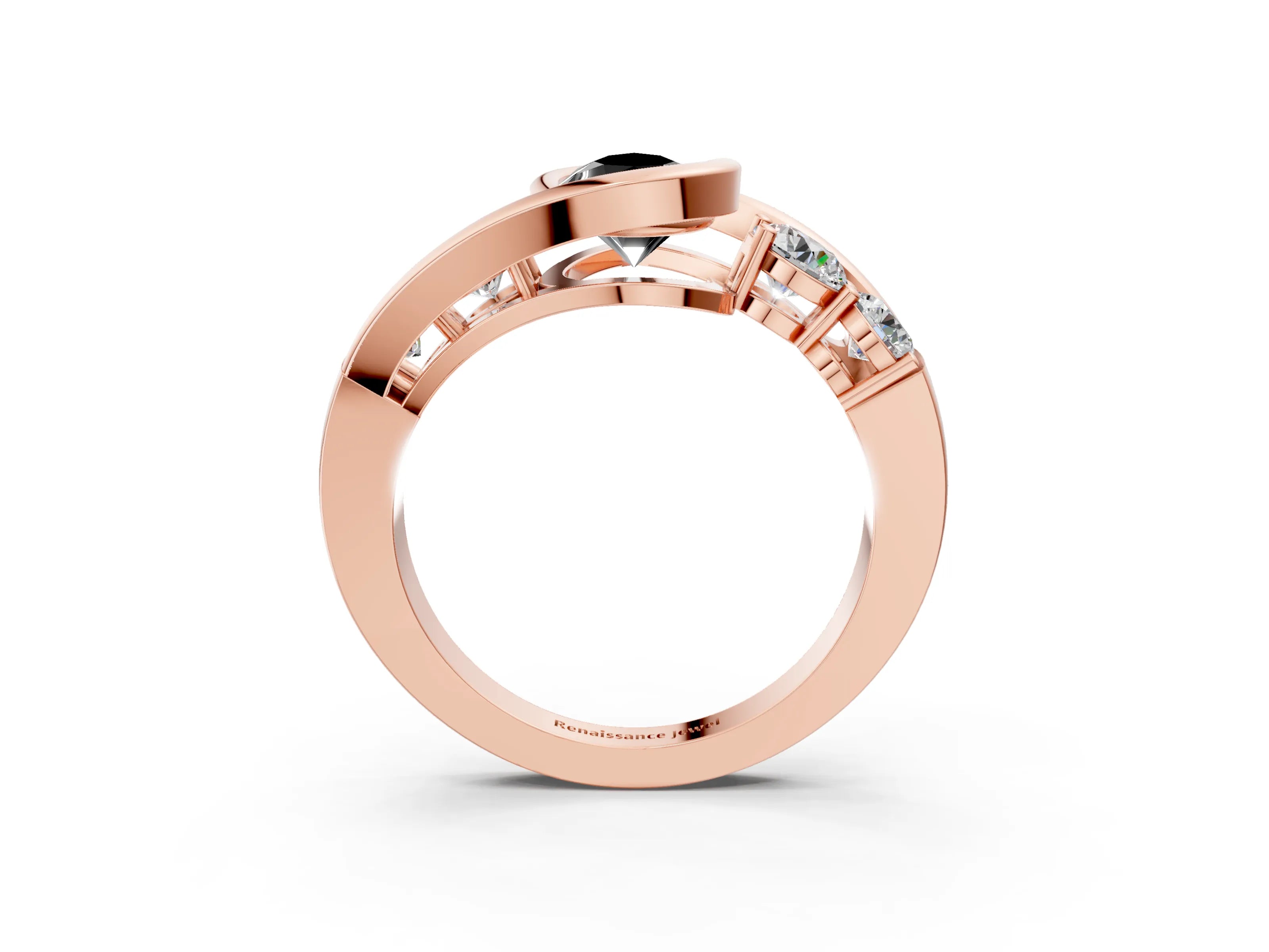 Rose gold Bezel Set Fancy Black Pear Cut Diamond Split Shank Ring_3
