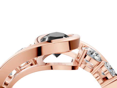 Rose gold Bezel Set Fancy Black Pear Cut Diamond Split Shank Ring_4