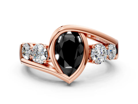 Rose gold Bezel Set Fancy Black Pear Cut Diamond Split Shank Ring