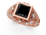 Rose gold Bezel Set Fancy Black Princess Cut Diamond Milgrain Band Ring_1
